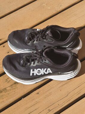 HOKA BONDI 8 MEN'S RUNNING SHOES - Black & White Size 14D